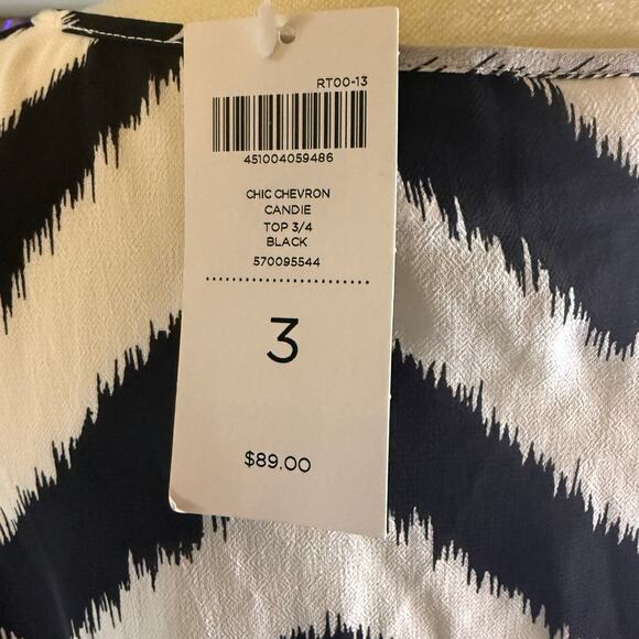 Chico's Black & White Chevron Sheer Tunic Top, Women's Size 3 (XL), NWT - Picture 6 of 7